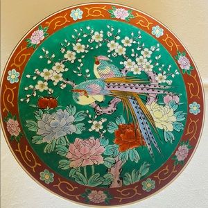 Hand-Painted Japanese Peacock & Floral 12 1/4” Platter/Plate